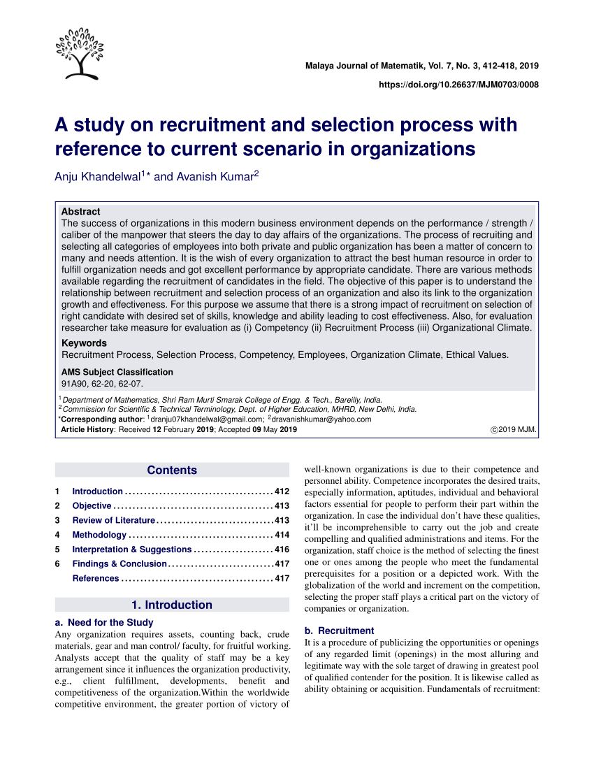 research project on recruitment and selection