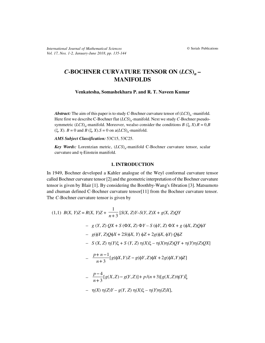 Pdf The Generalized B Curvature Tensor On Lcs N Manifolds