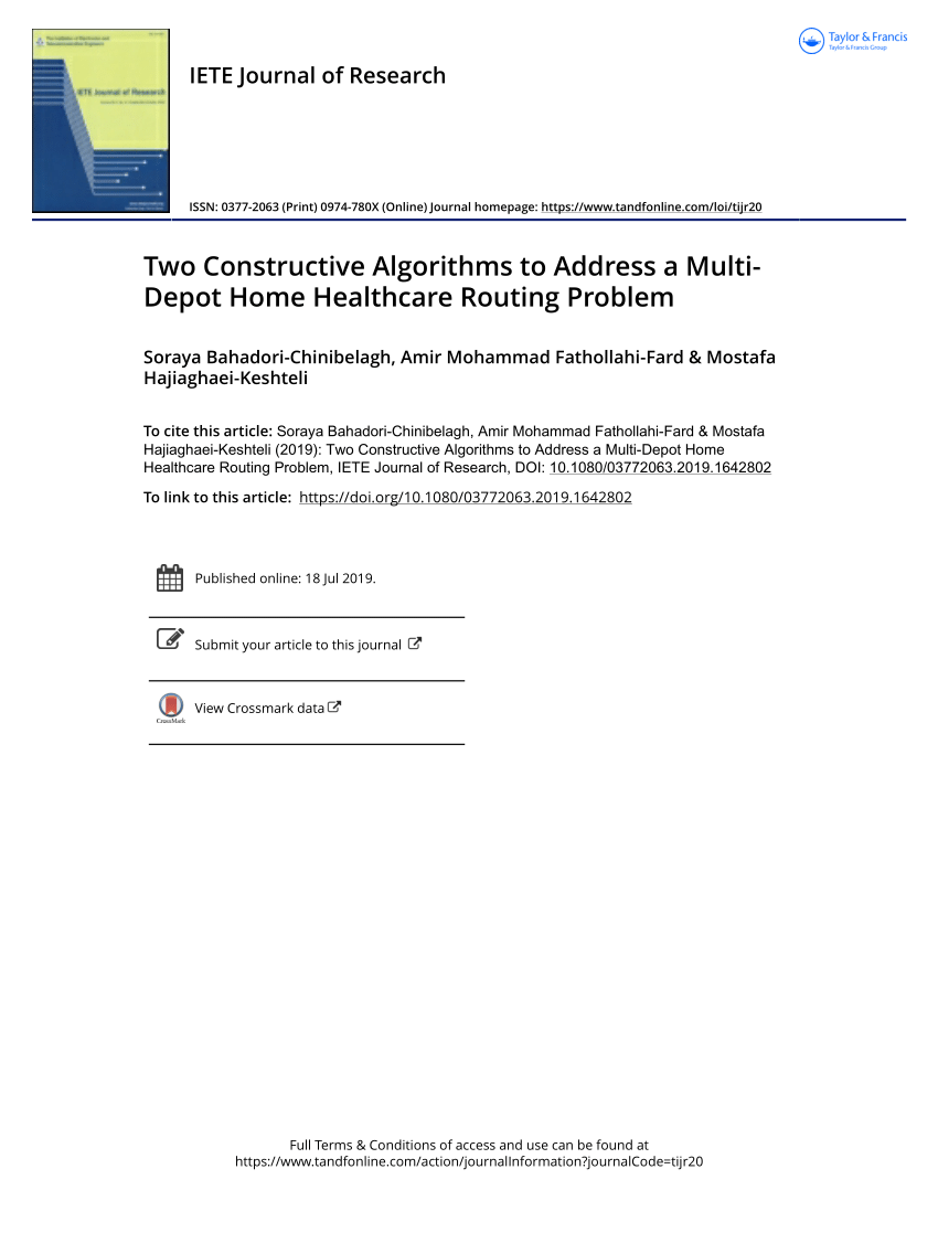 Pdf Two Constructive Algorithms To Address A Multi Depot Home Healthcare Routing Problem