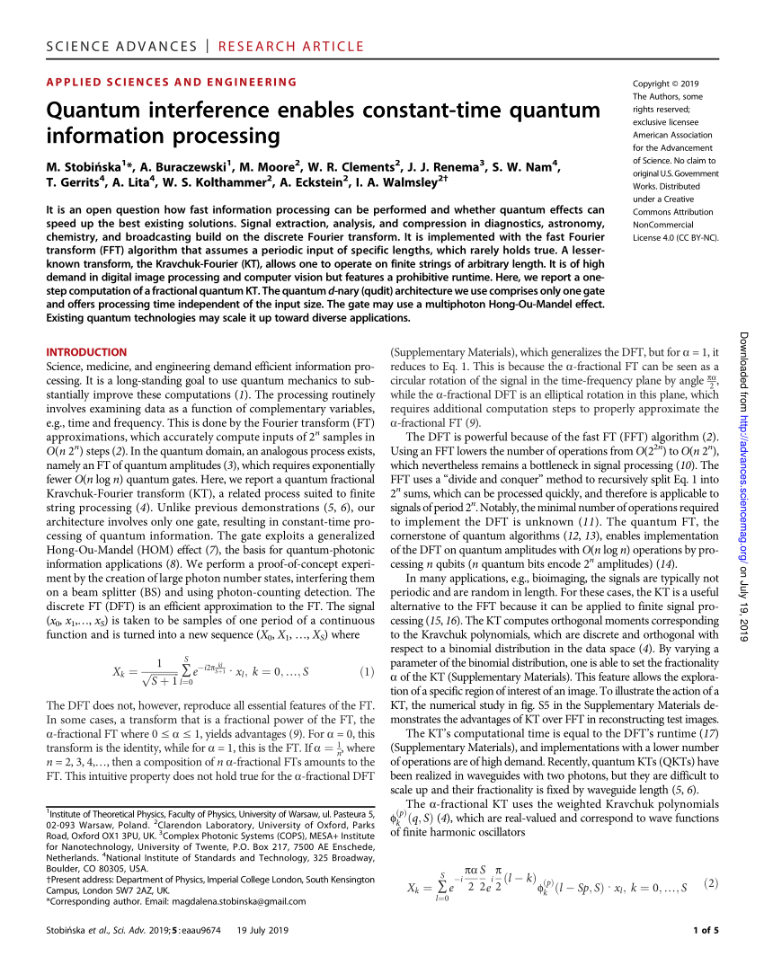 Pdf Quantum Interference Enables Constant Time Quantum Information Processing