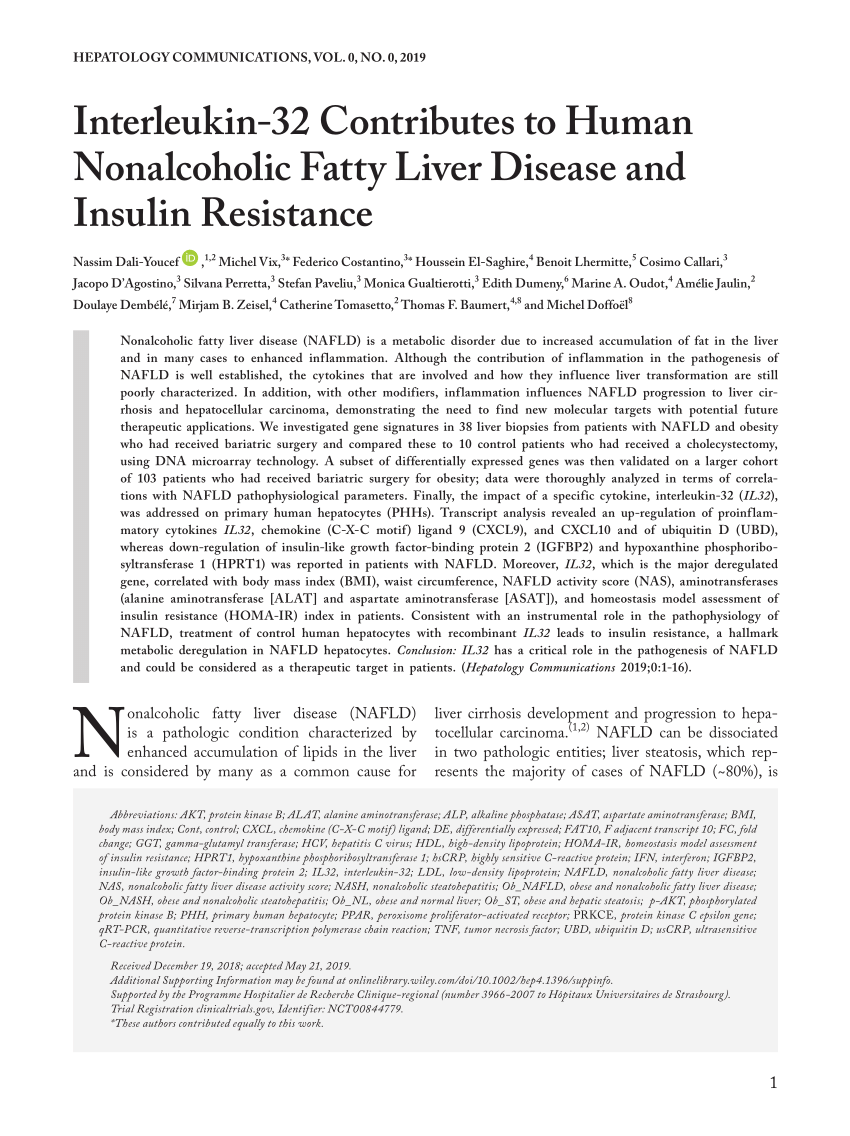 PDF) Interleukin‐32 Contributes to Human Nonalcoholic Fatty Liver 