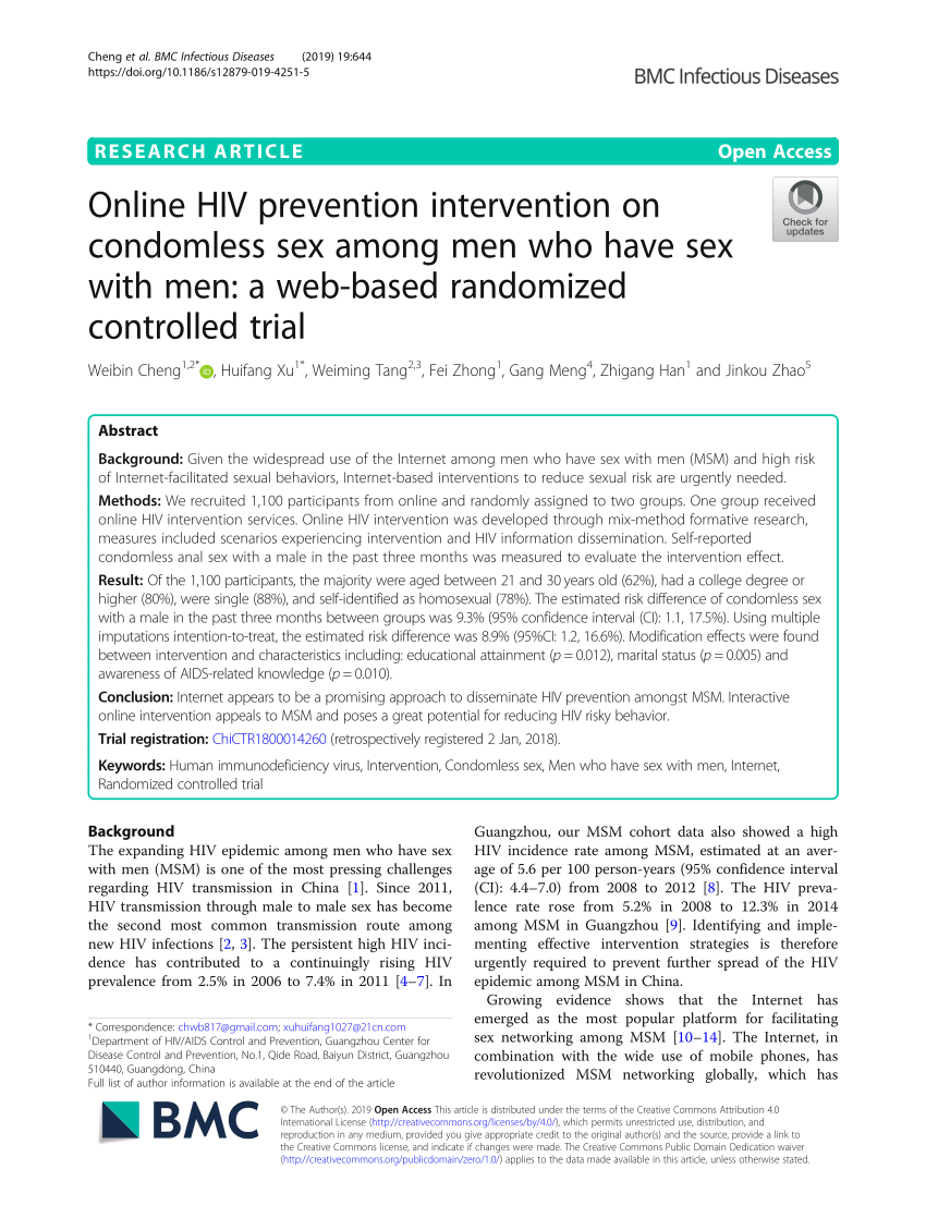 Pdf Online Hiv Prevention Intervention On Condomless Sex Among Men Who Have Sex With Men A 