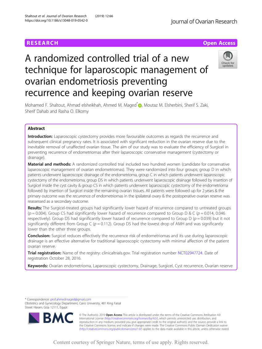 PDF) Ovarian Surgery and Ovarian Reserve: The Application of Temporary  Compression for Natural Hemostasis to Eliminate Exposure of the Ovary to  Chemical Agents and Physical Energies