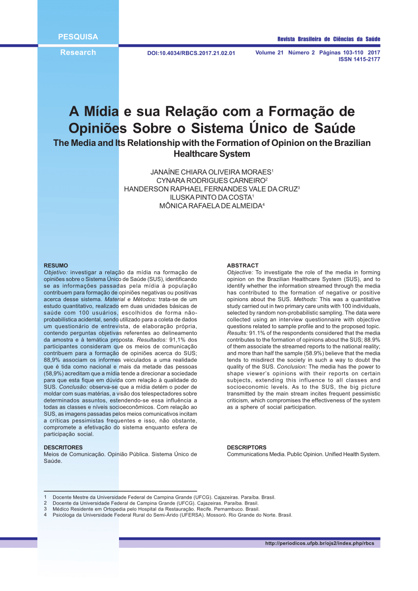 Pdf A MÍdia E Sua RelaÇÃo Com A FormaÇÃo De OpiniÕes Sobre O Sistema Único De SaÚde 7827