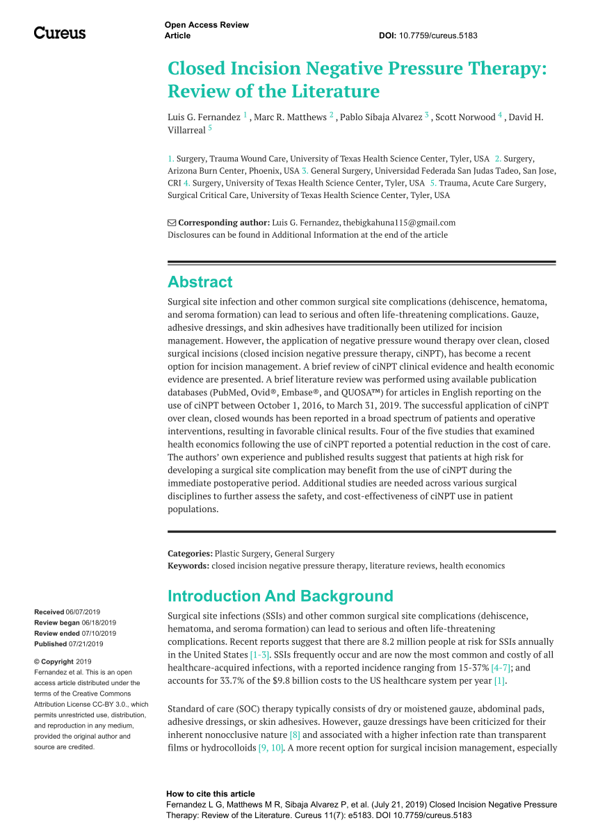 Pdf Closed Incision Negative Pressure Therapy Review Of The Literature