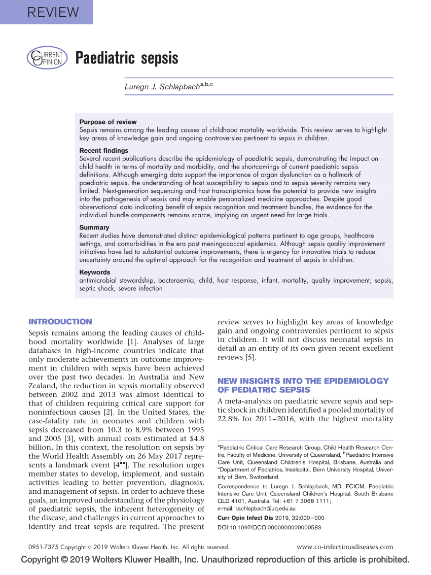 The epidemiology of sepsis in paediatric intensive care units in