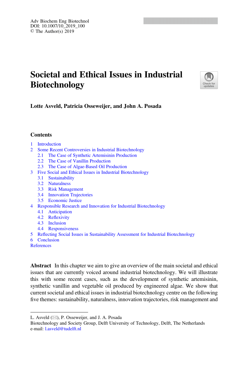 (PDF) Societal and Ethical Issues in Industrial Biotechnology