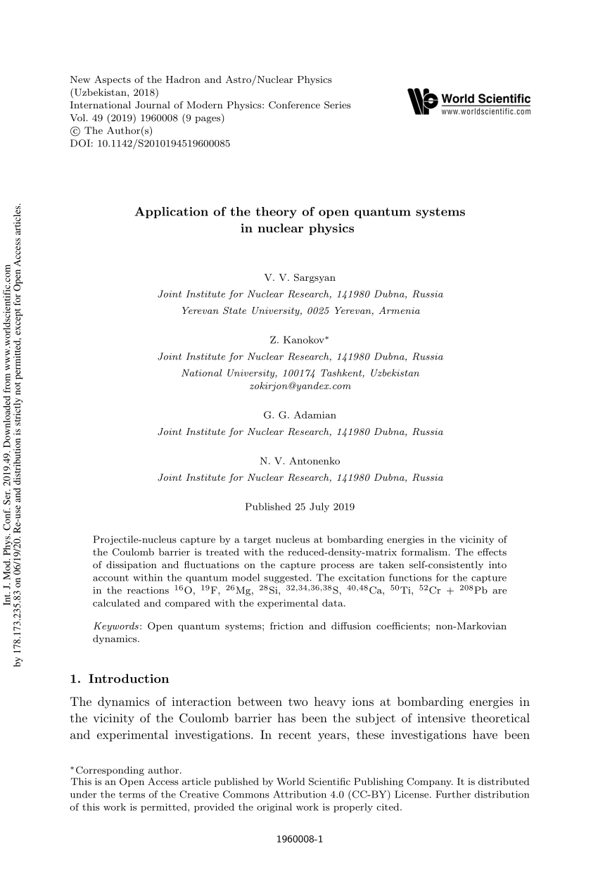 (PDF) Application of the theory of open quantum systems in nuclear physics