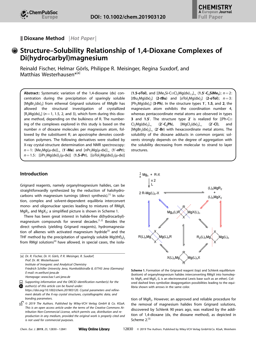 Pdf Structure Solubility Relationship Of 1 4 Dioxane Complexes Of Di Hydrocarbyl Magnesium