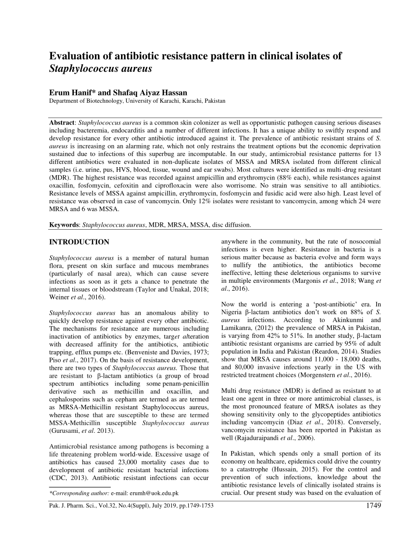 Pdf Evaluation Of Antibiotic Resistance Pattern In Clinical