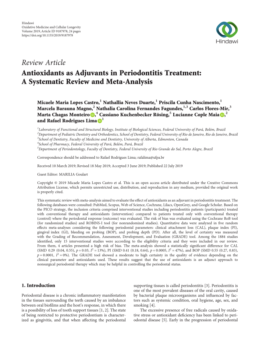 PDF Antioxidants as Adjuvants in Periodontitis Treatment A  