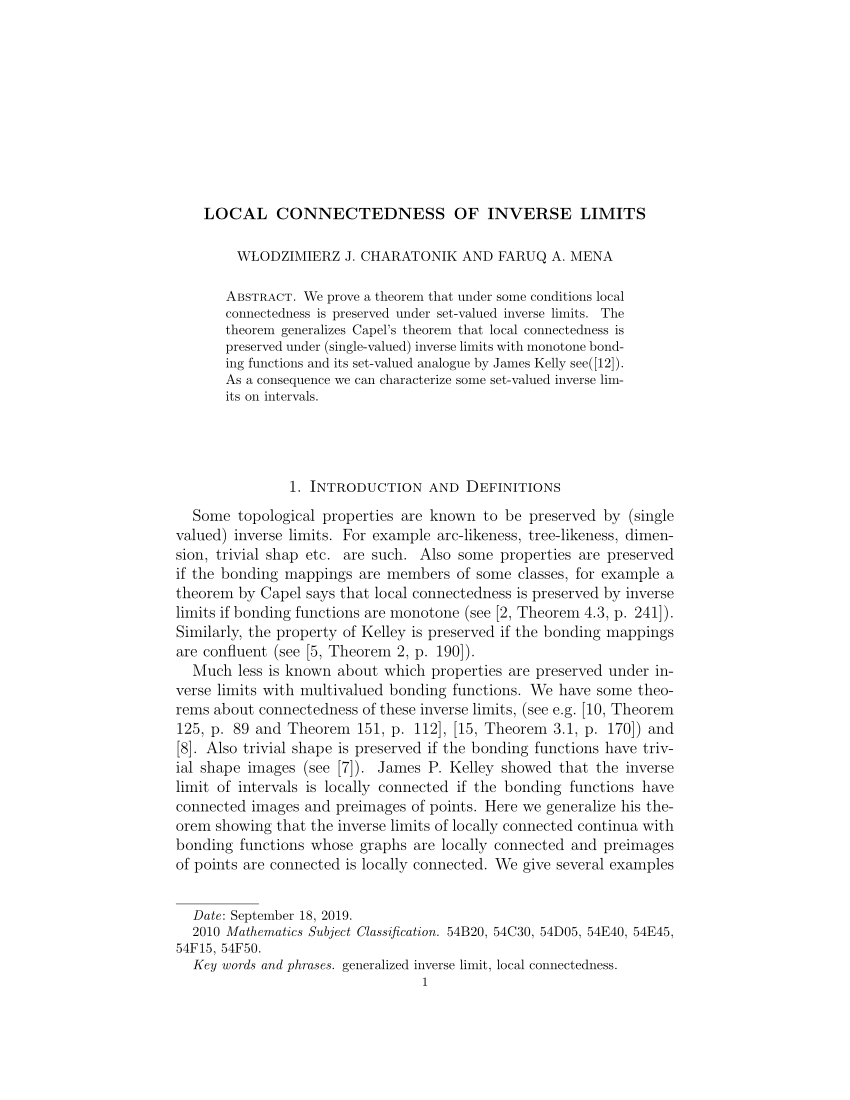 Pdf Local Connectedness Of Inverse Limits