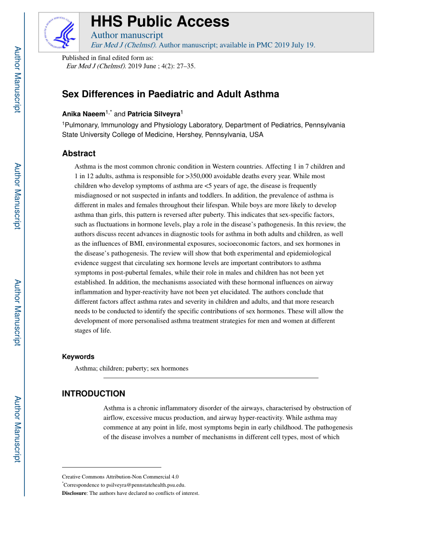 Pdf Sex Differences In Paediatric And Adult Asthma