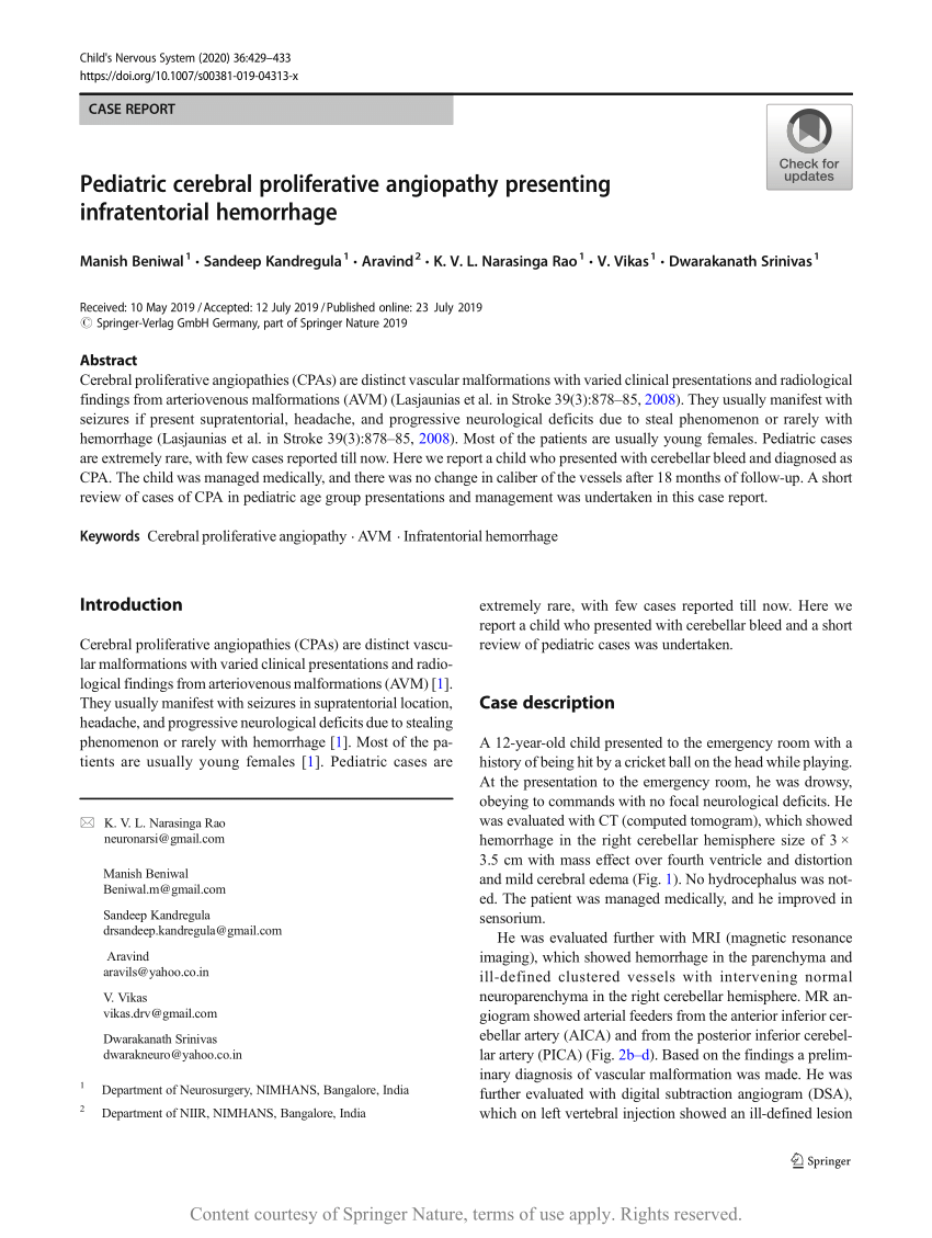 Pediatric cerebral proliferative angiopathy presenting infratentorial ...