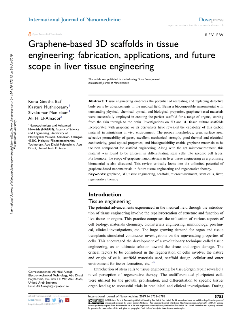 Pdf Graphene Based 3d Scaffolds In Tissue Engineering Fabrication Applications And Future Scope In Liver Tissue Engineering