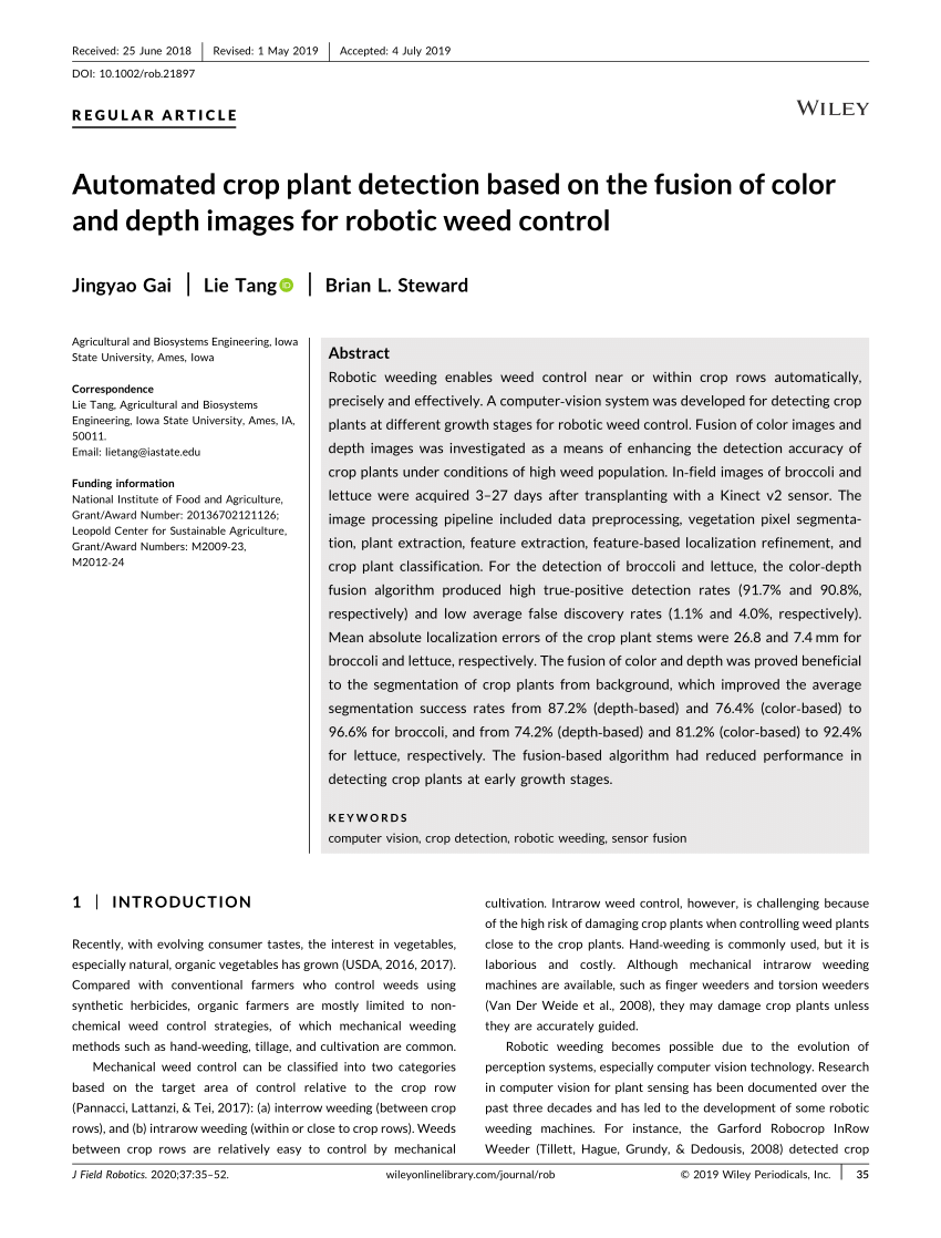 PDF) Automated crop plant detection based on the fusion of color 