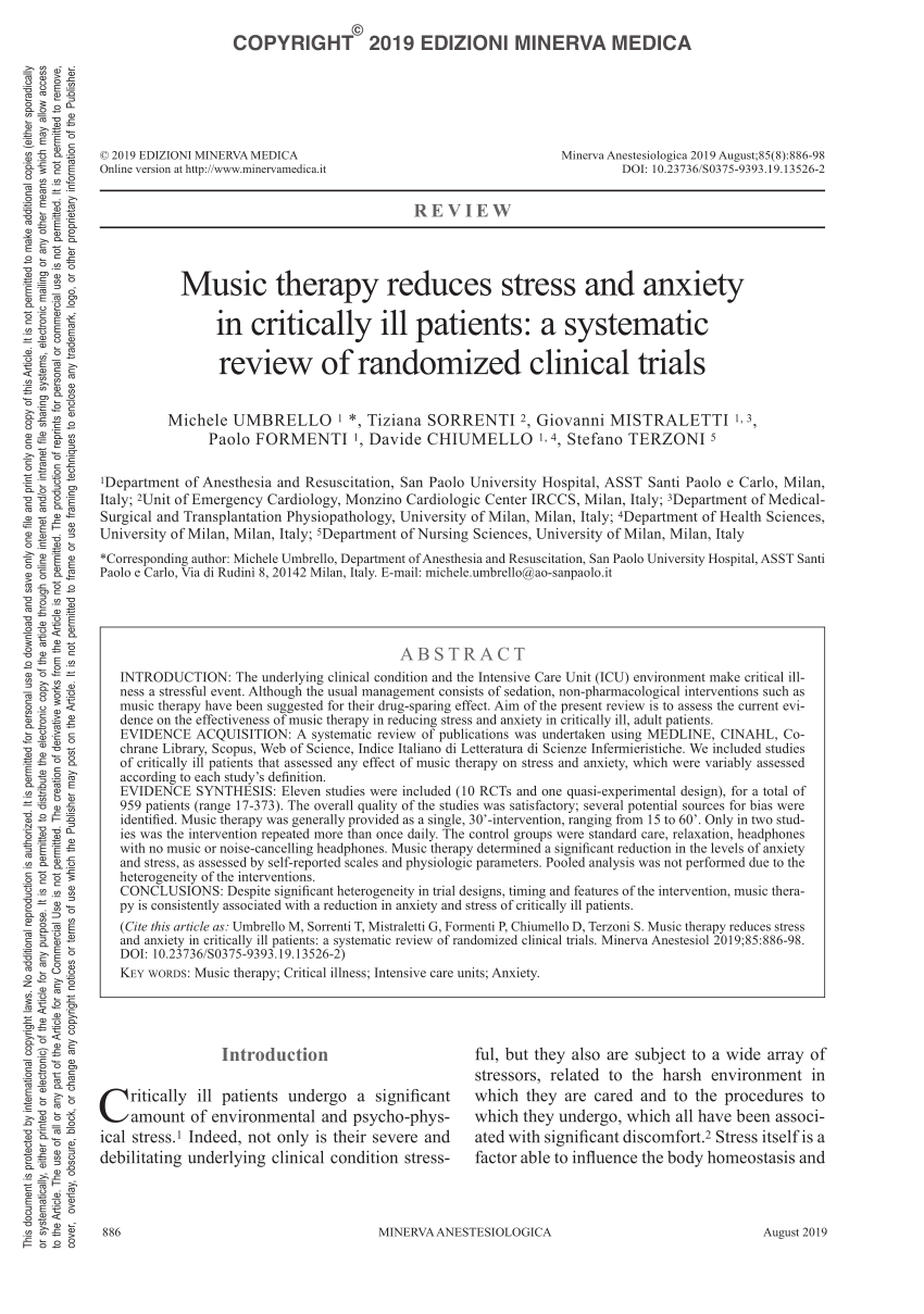 pdf music therapy reduces stress and anxiety in critically ill patients a systematic review of randomized clinical trials