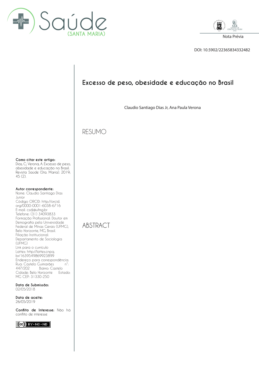 (PDF) Excesso de peso, obesidade e educação no Brasil