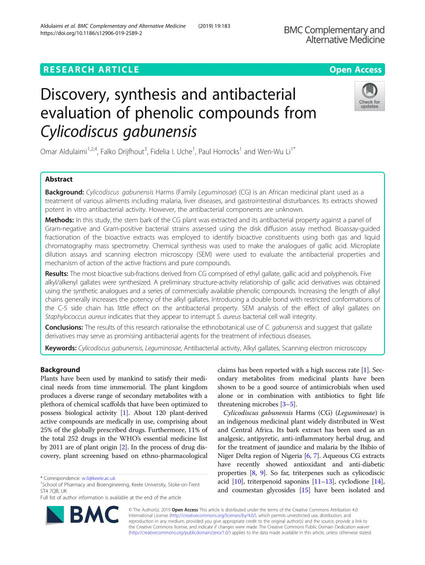 Prøv det Rejse aktivt (PDF) Discovery, synthesis and antibacterial evaluation of phenolic  compounds from Cylicodiscus gabunensis