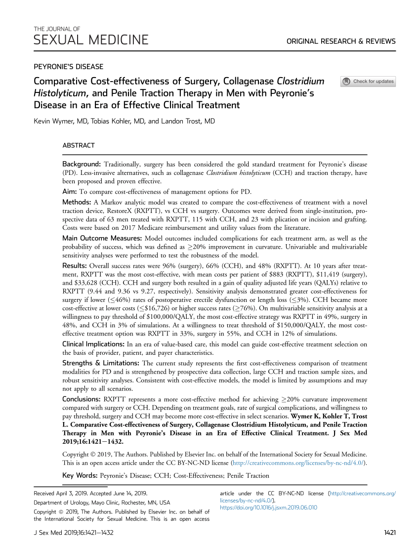 PDF) Comparative Cost-effectiveness of Surgery, Collagenase Clostridium  Histolyticum, and Penile Traction Therapy in Men with Peyronie's Disease in  an Era of Effective Clinical Treatment