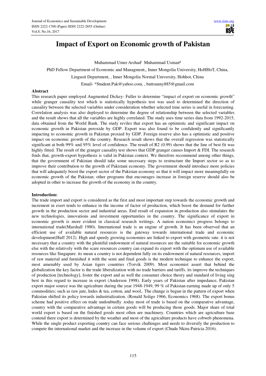 economic growth in pakistan research paper