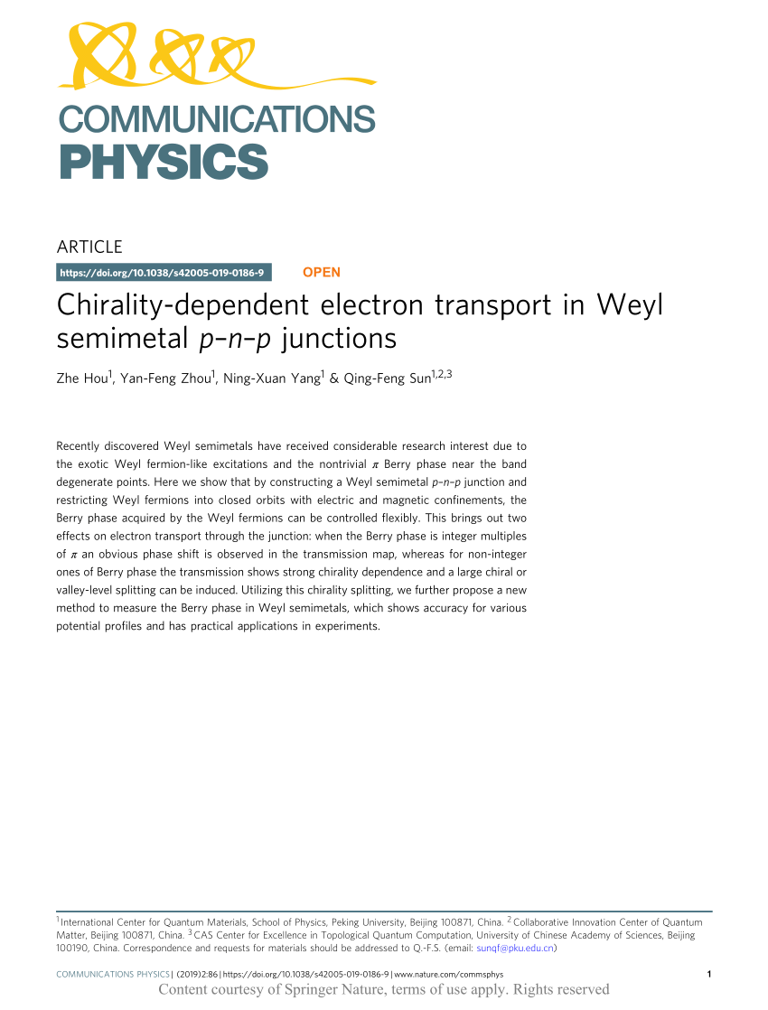 Pdf Chirality Dependent Electron Transport In Weyl Semimetal P N P Junctions