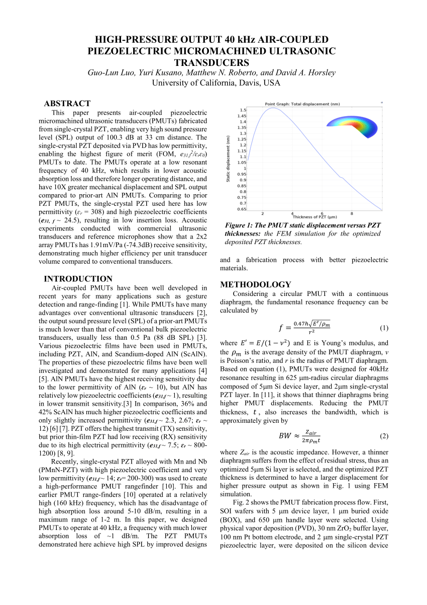 (PDF) High-Pressure Output 40 kHz Air-Coupled Piezoelectric ...