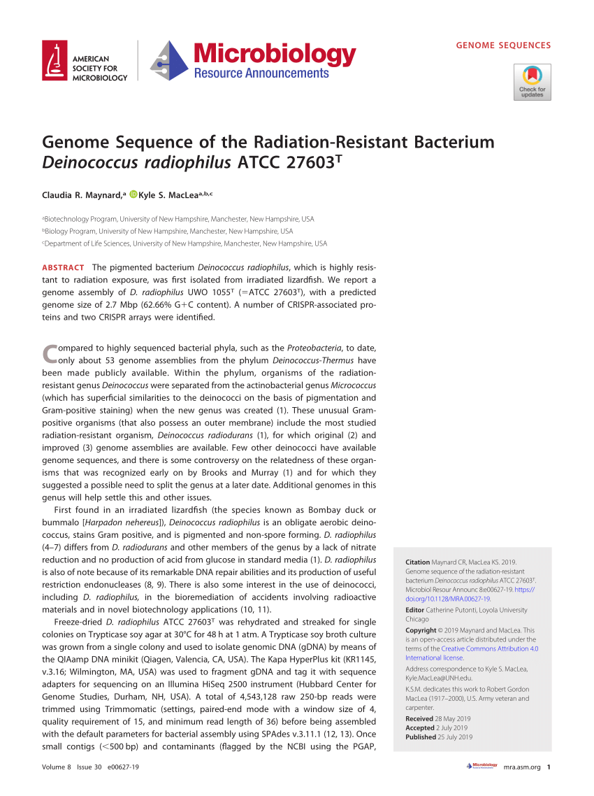 Genome Sequence of the Radioresistant Bacterium Deinococcus