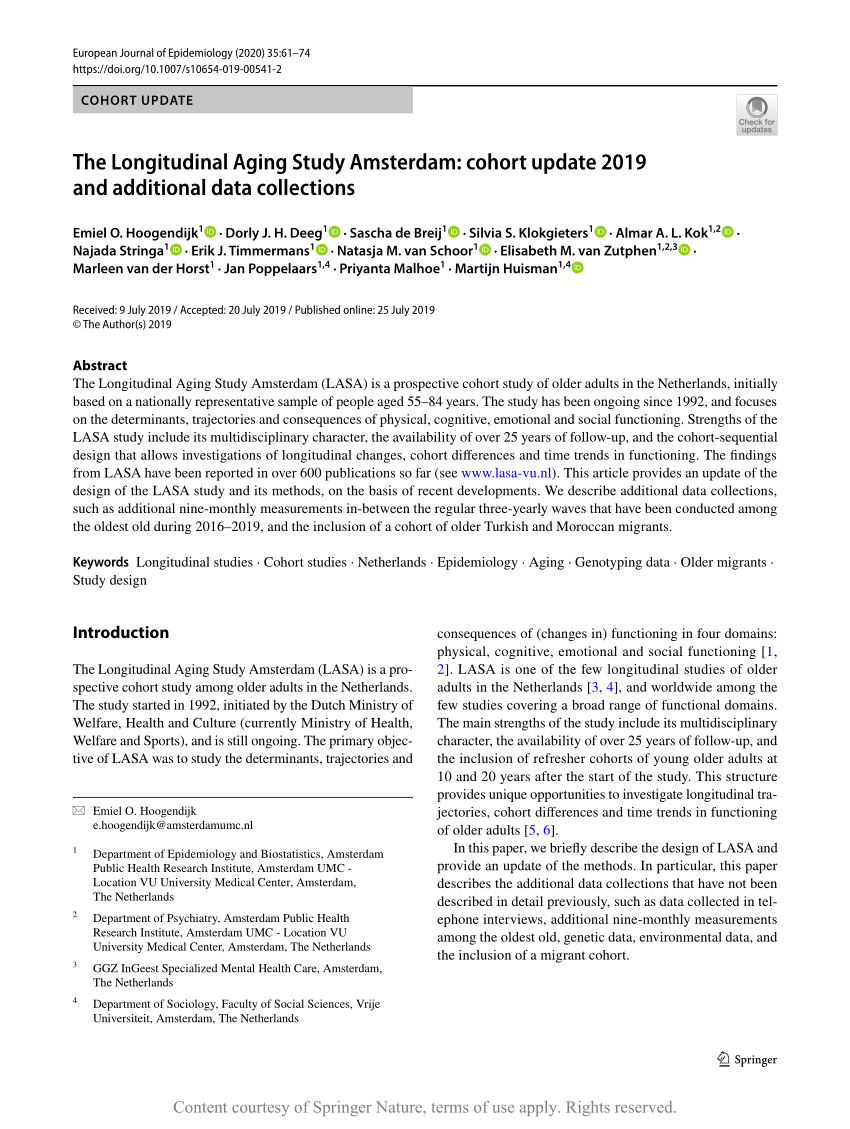 Pdf The Longitudinal Aging Study Amsterdam Cohort Update 19 And Additional Data Collections