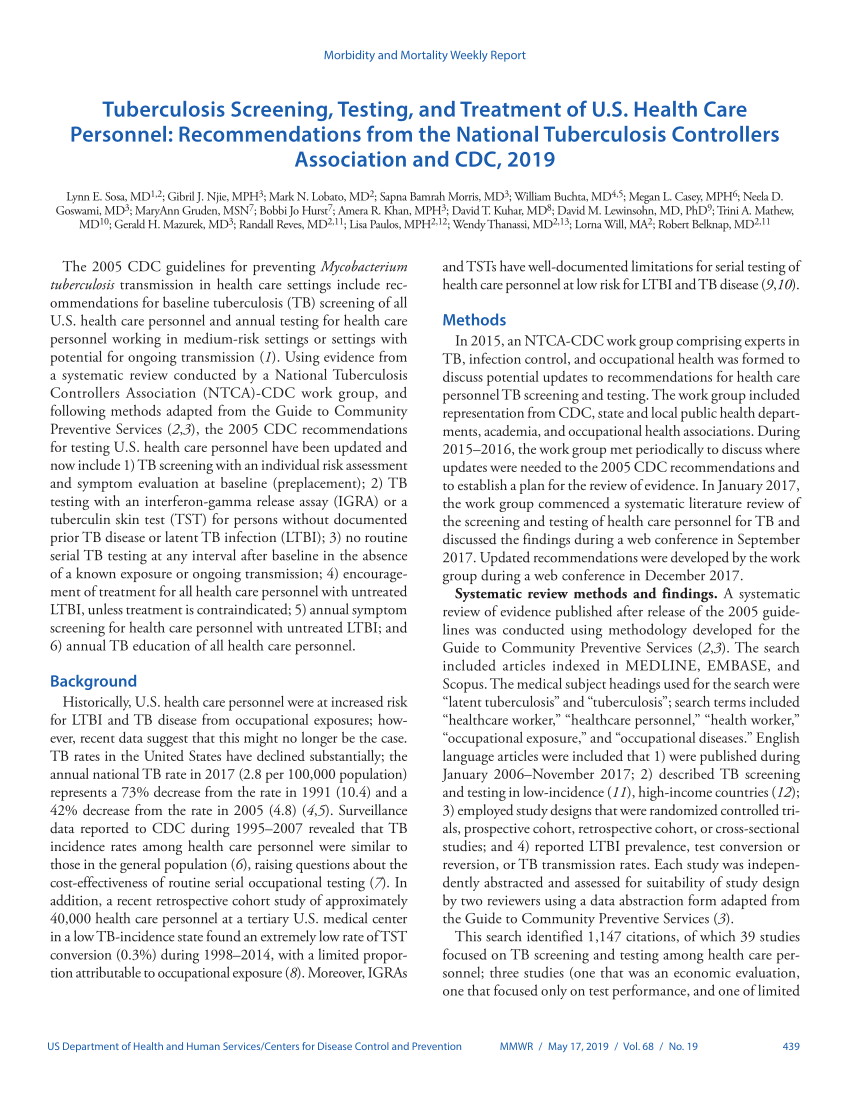 (PDF) Tuberculosis screening, testing, and treatment of U ...