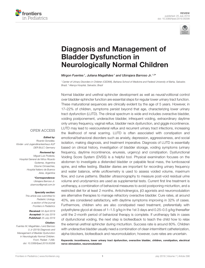 PDF) Diagnosis and Management of Bladder Dysfunction in Neurologically  Normal Children