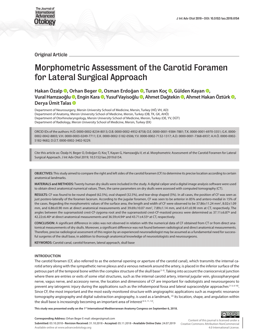 Pdf Morphometric Assessment Of The Carotid Foramen For Lateral Surgical Approach
