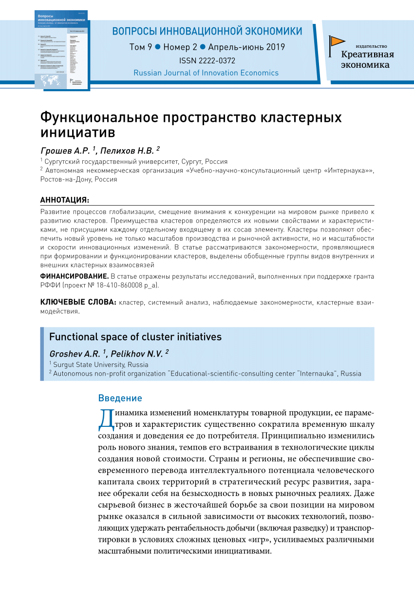 PDF) Функциональное пространство кластерных инициатив