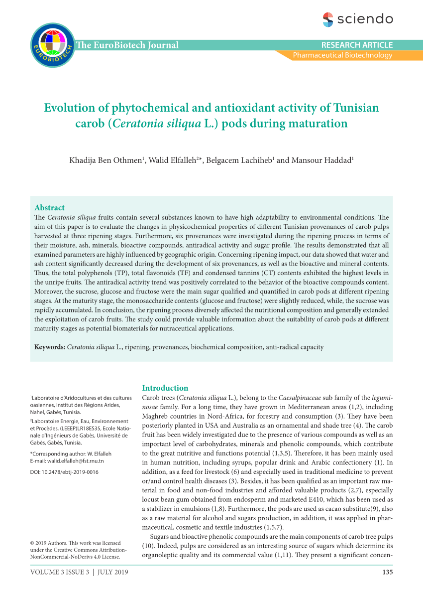 Pdf Evolution Of Phytochemical And Antioxidant Activity Of Tunisian Carob Ceratonia Siliqua L Pods During Maturation