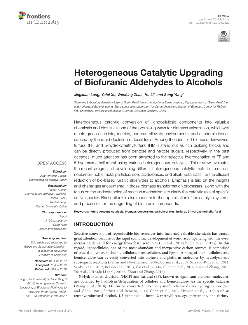 Pdf Heterogeneous Catalytic Upgrading Of Biofuranic - 