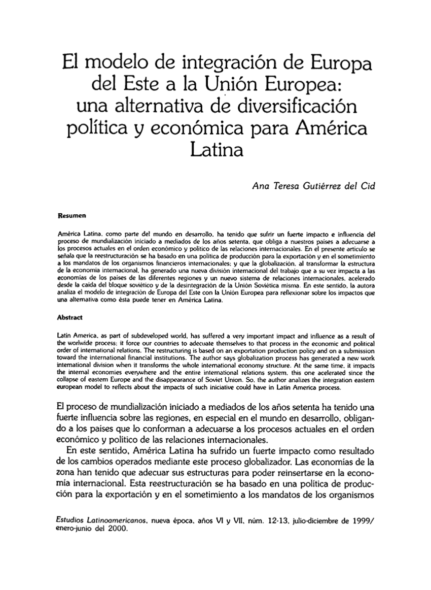 PDF) El modelo de integración de Europa del Este a la Unión Europea: una  alternativa de diversificación política y económica para América Latina