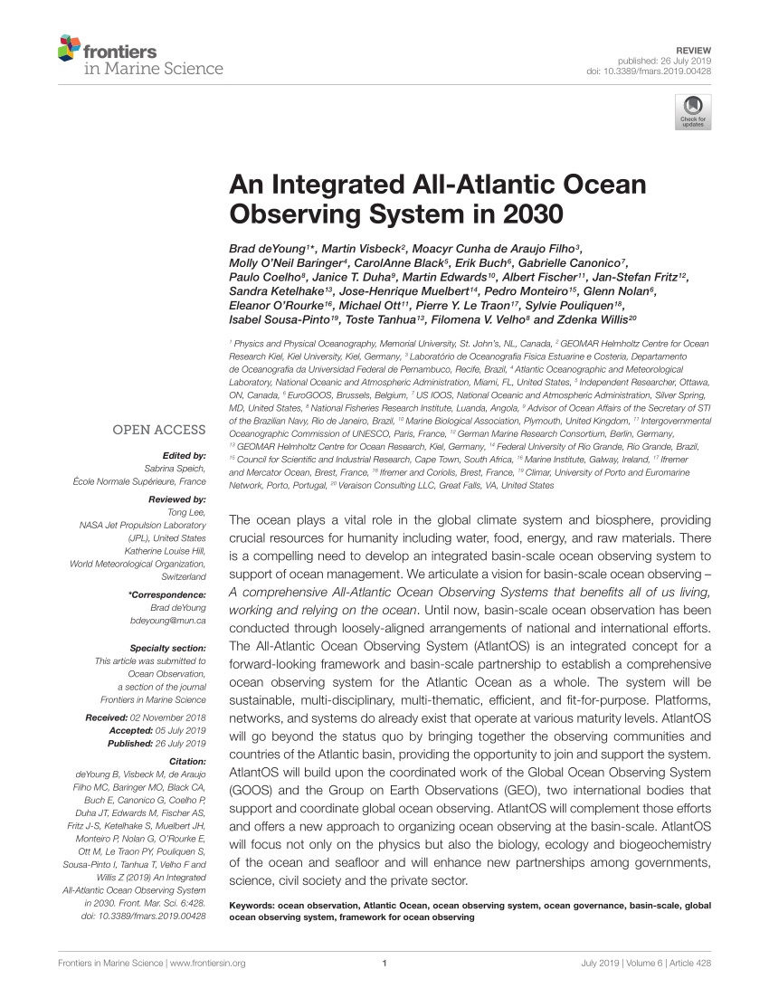 Pdf An Integrated All Atlantic Ocean Observing System In 2030