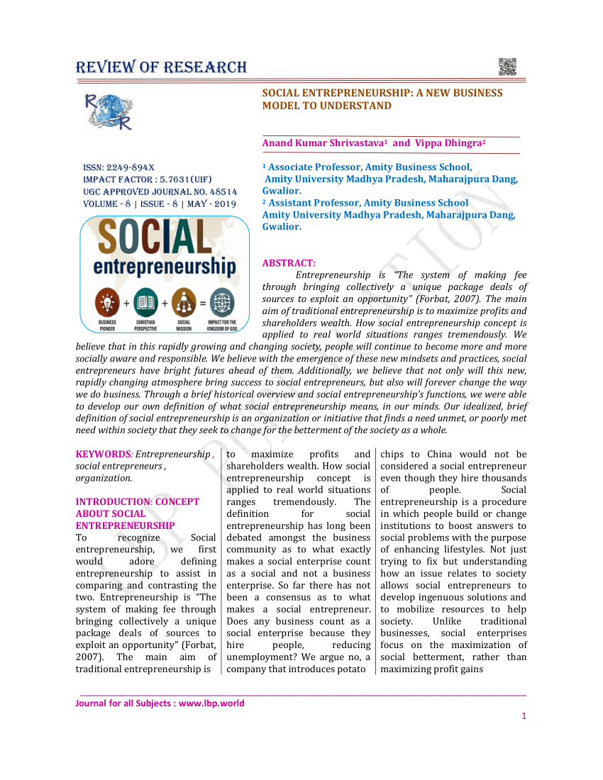 social entrepreneurship research paper pdf