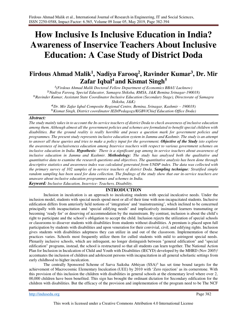 research paper on inclusive education in india