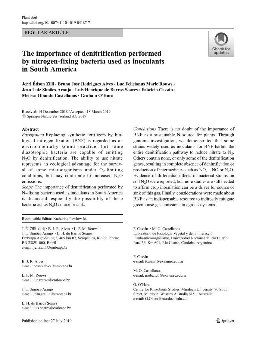 Pdf The Importance Of Denitrification Performed By Nitrogen Fixing Bacteria Used As Inoculants In South America