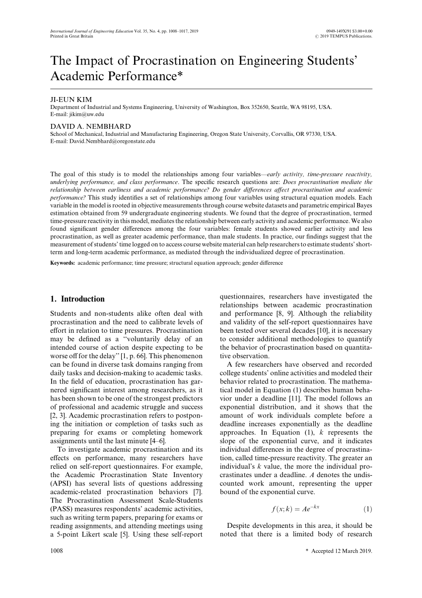 academic procrastination research paper pdf
