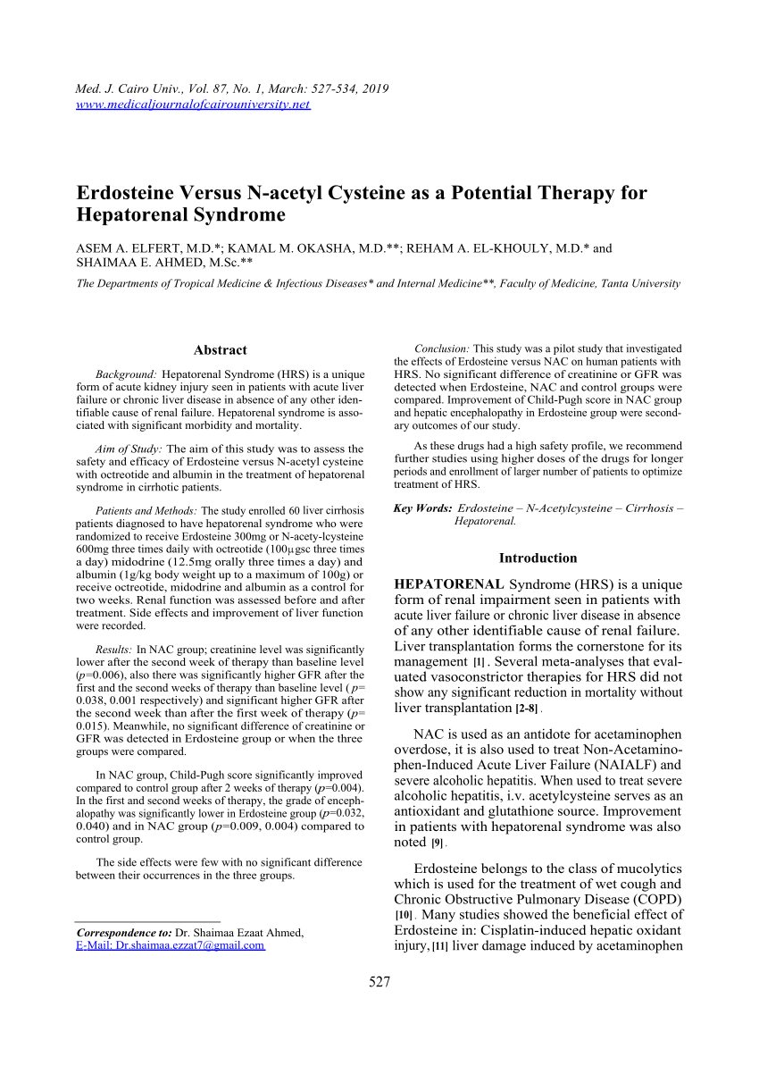 PDF Erdosteine Versus N acetyl Cysteine as a Potential Therapy ...