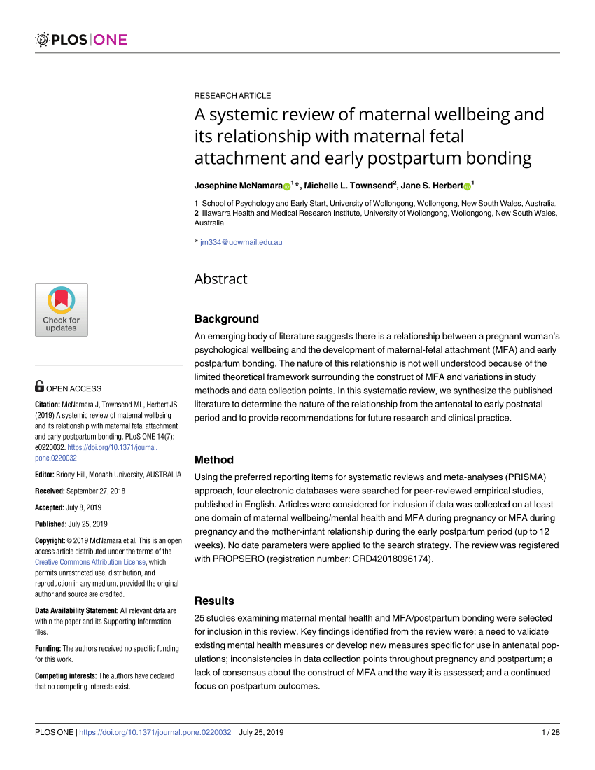 Pdf A Systemic Review Of Maternal Wellbeing And Its Relationship With Maternal Fetal Attachment And Early Postpartum Bonding