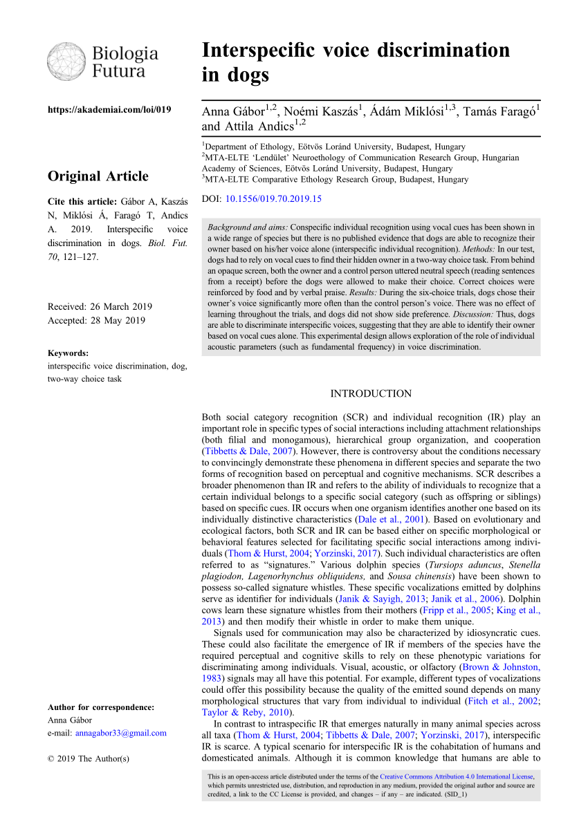 PDF) Interspecific voice discrimination in dogs