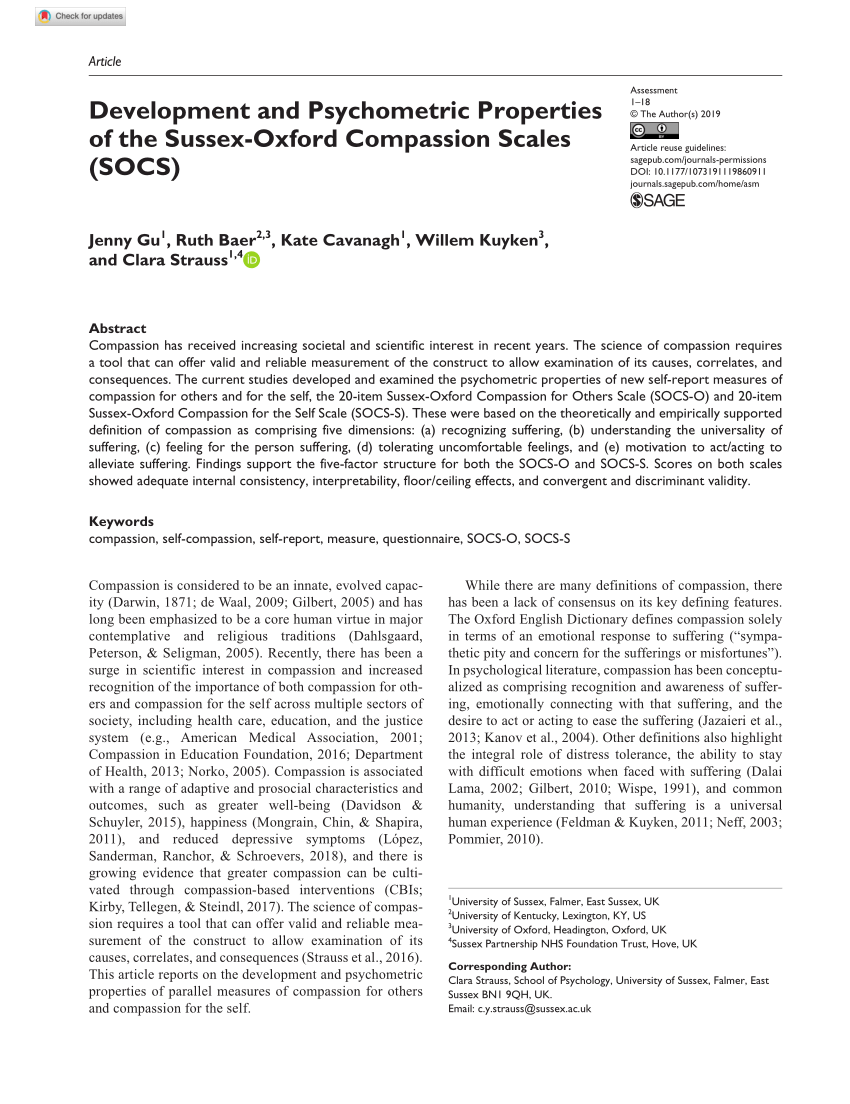 PDF) Psychometric evaluation of the Santa Clara Brief Compassion