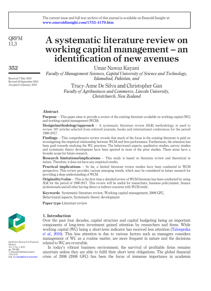 a systematic literature review on working capital management