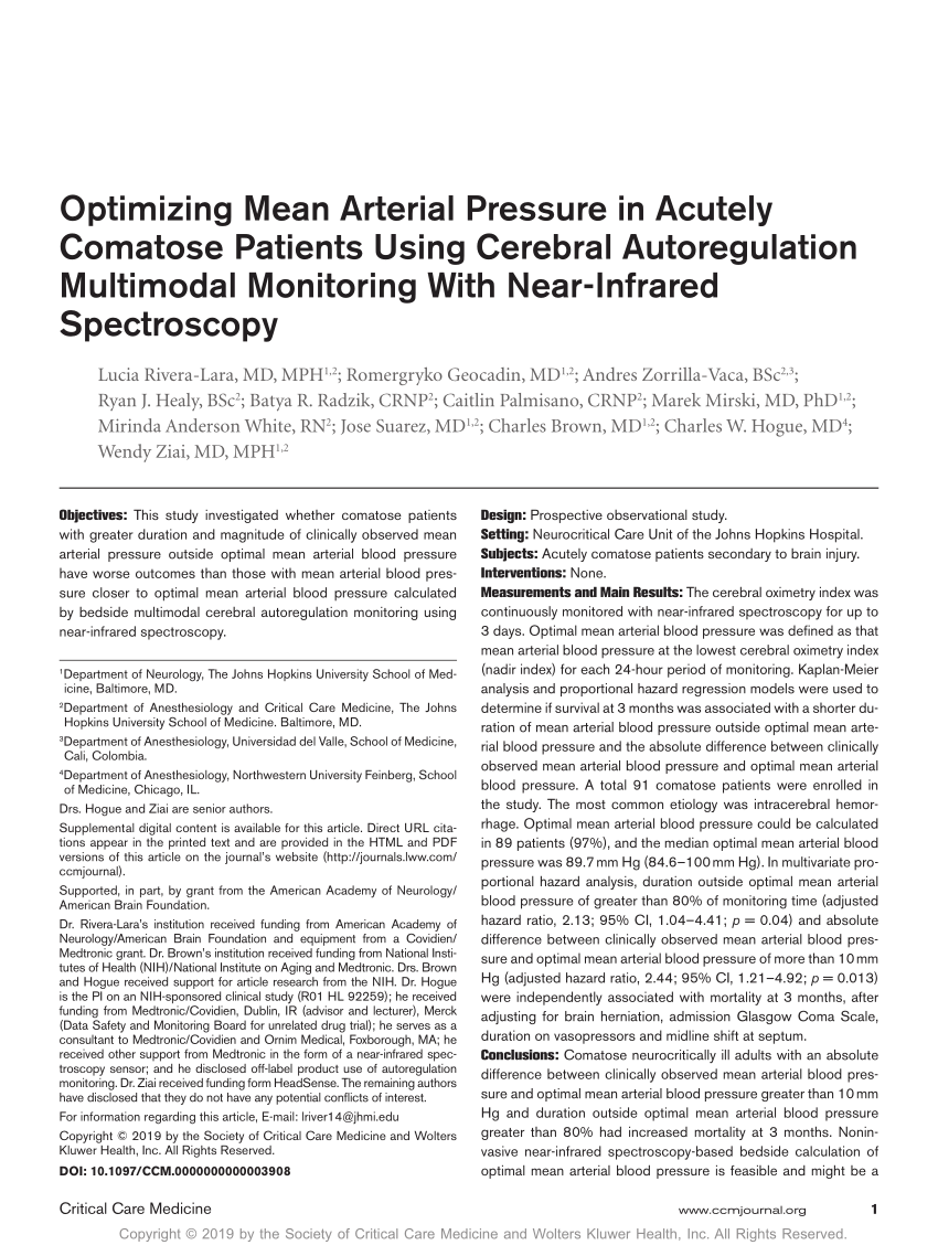 Pdf Optimizing Mean Arterial Pressure In Acutely Comatose Patients Using Cerebral Autoregulation Multimodal Monitoring With Near Infrared Spectroscopy
