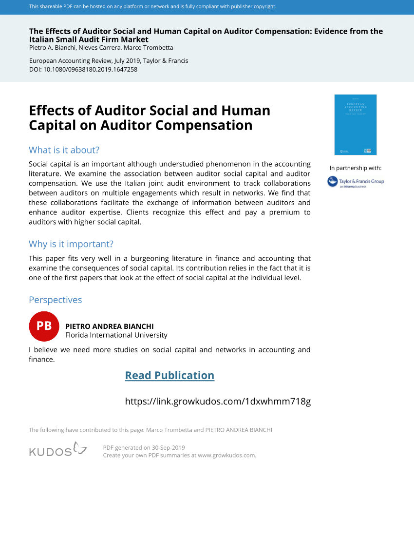 PDF) The Effects of Auditor Social and Human Capital on Auditor  Compensation: Evidence from the Italian Small Audit Firm Market