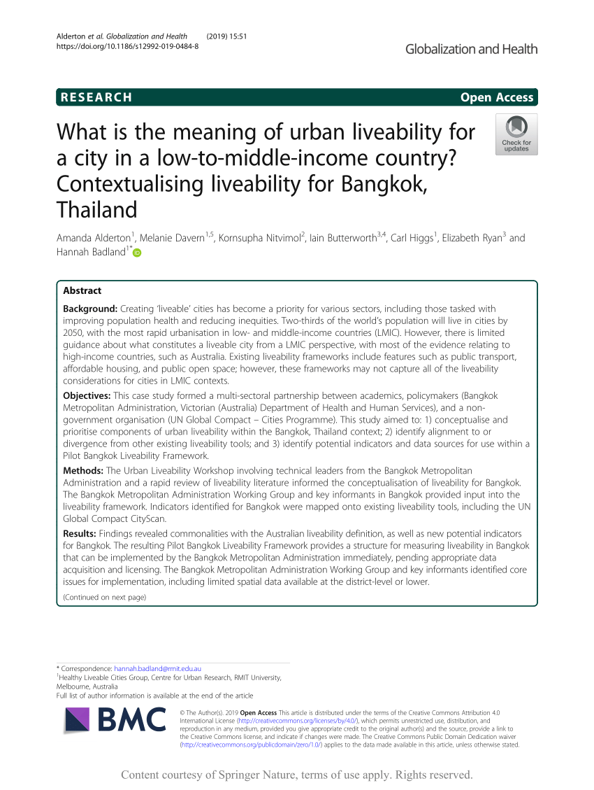 Pdf What Is The Meaning Of Urban Liveability For A City In A Low To Middle Income Country Contextualising Liveability For Bangkok Thailand