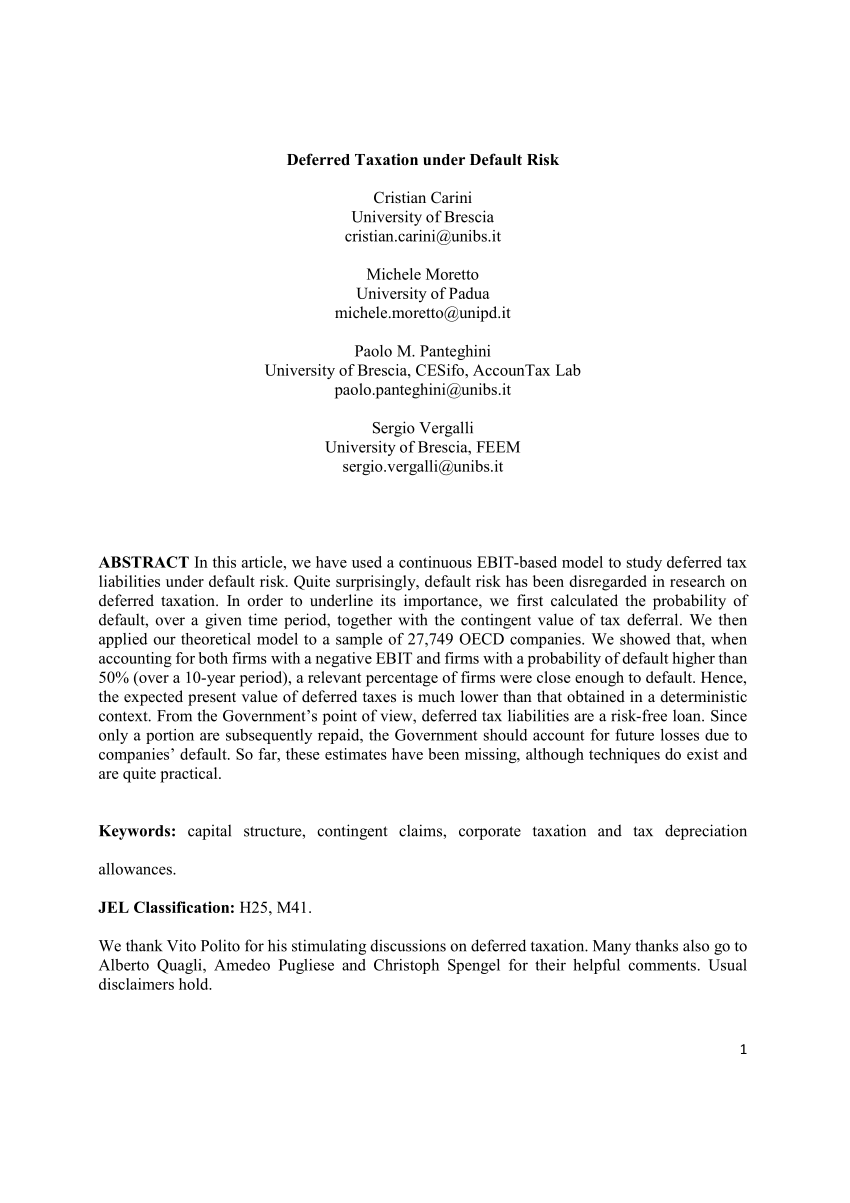 (PDF) Deferred taxation under default risk